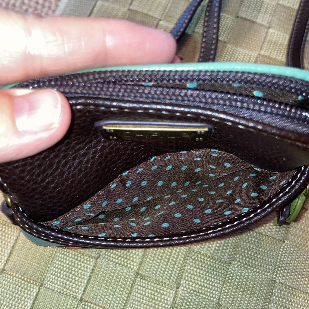 CHALA Crossbody SLOTH Women's Teal Cell Purse Leather Mini bag Adjustable Strap - Picture 4 of 7